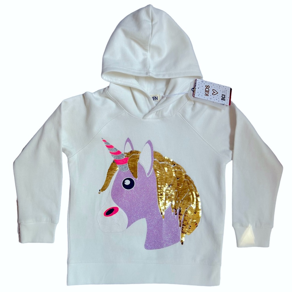 NWT COTTON ON KIDS SPARKLY UNICORN FLIPPY SEQUIN “LUX HOODIE” SIZE 7